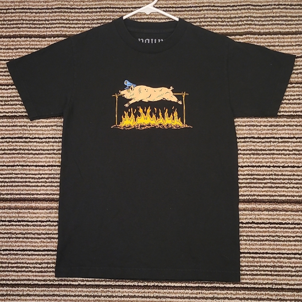 POUYA Rapper Black BBQ Pigs Cotton Mens Small Short Sleeve T Shirt‎ Rap RARE